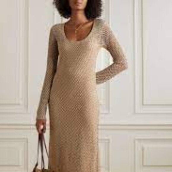 NWT By Malene Birger Woman Evine Beige Linen Cotton Blend Mesh Maxi Dress - Picture 2 of 10